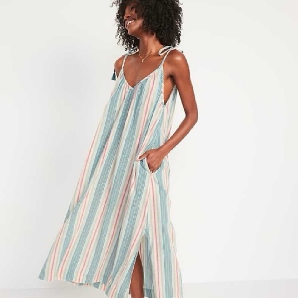 Old Navy Striped Maxi Dress in Teal, Pink, Cream
